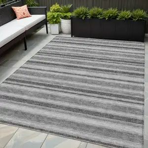 Photo of Gray and Black Striped Washable Non Skid Indoor Outdoor Area Rug