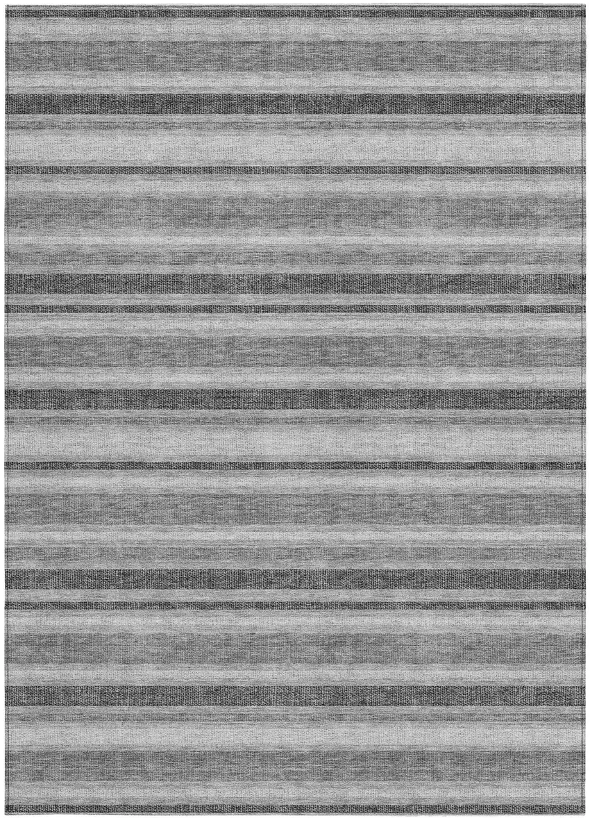 Gray and Black Striped Washable Non Skid Indoor Outdoor Area Rug Photo 4