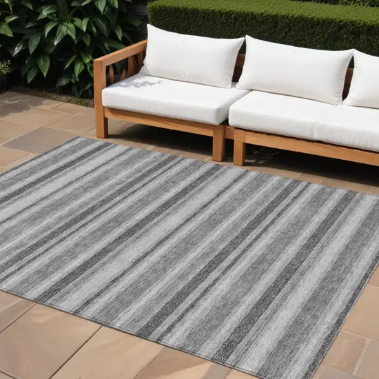 Gray and Black Striped Washable Indoor Outdoor Area Rug Photo 1