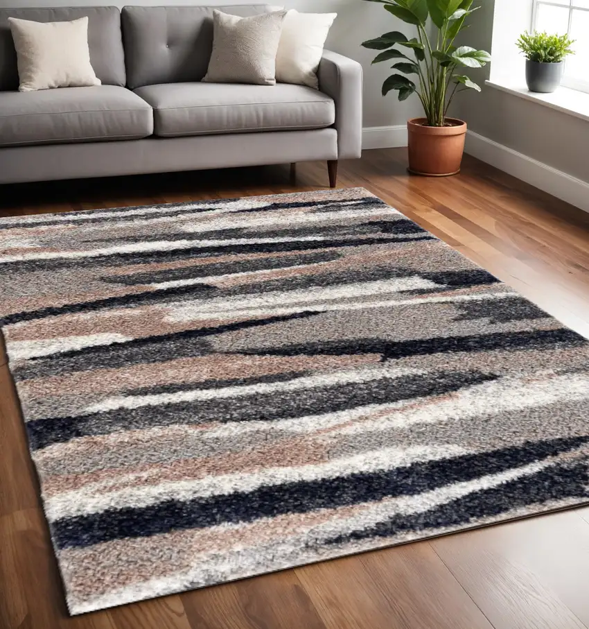 Gray And Black Strokes Area Rug Photo 1
