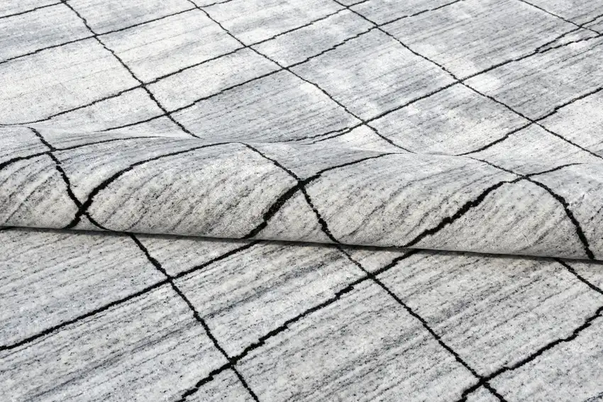 Gray and Black Wool Abstract Geometric Hand Loomed Area Rug Photo 7