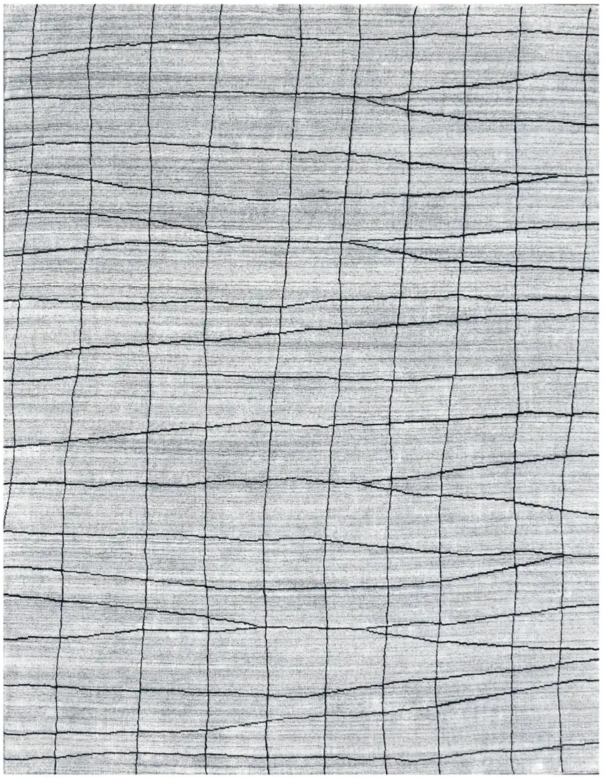 Gray and Black Wool Abstract Geometric Hand Loomed Area Rug Photo 2