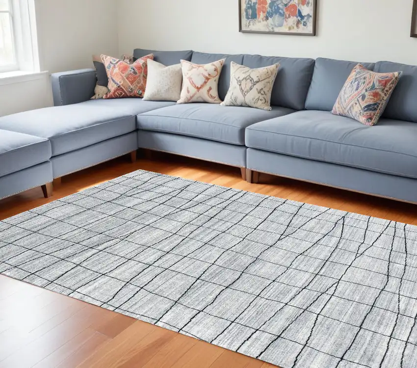 Gray and Black Wool Abstract Geometric Hand Loomed Area Rug Photo 1
