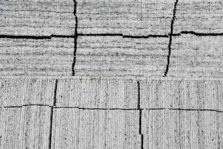 Gray and Black Wool Abstract Geometric Hand Loomed Area Rug Photo 8