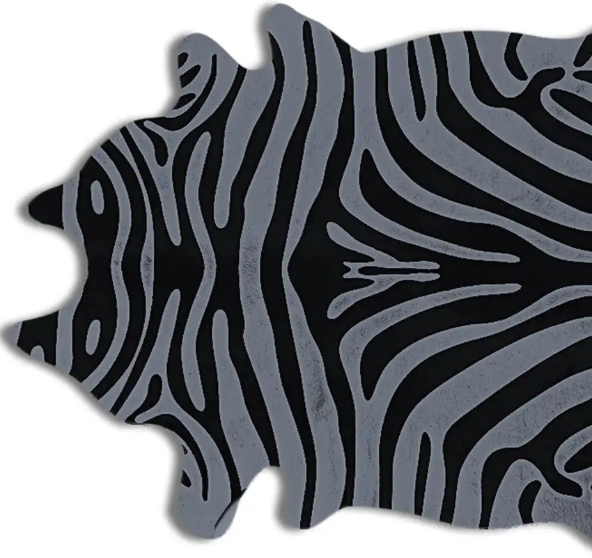 Gray and Black Zebra Print Genuine Cowhide Area Rug Photo 4