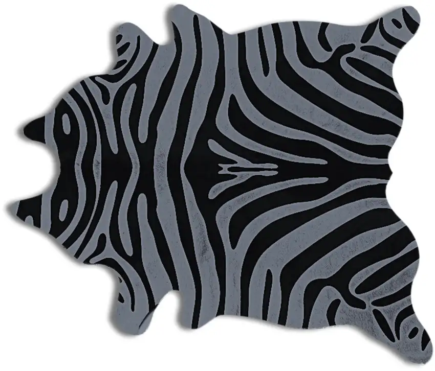 Gray and Black Zebra Print Genuine Cowhide Area Rug Photo 2