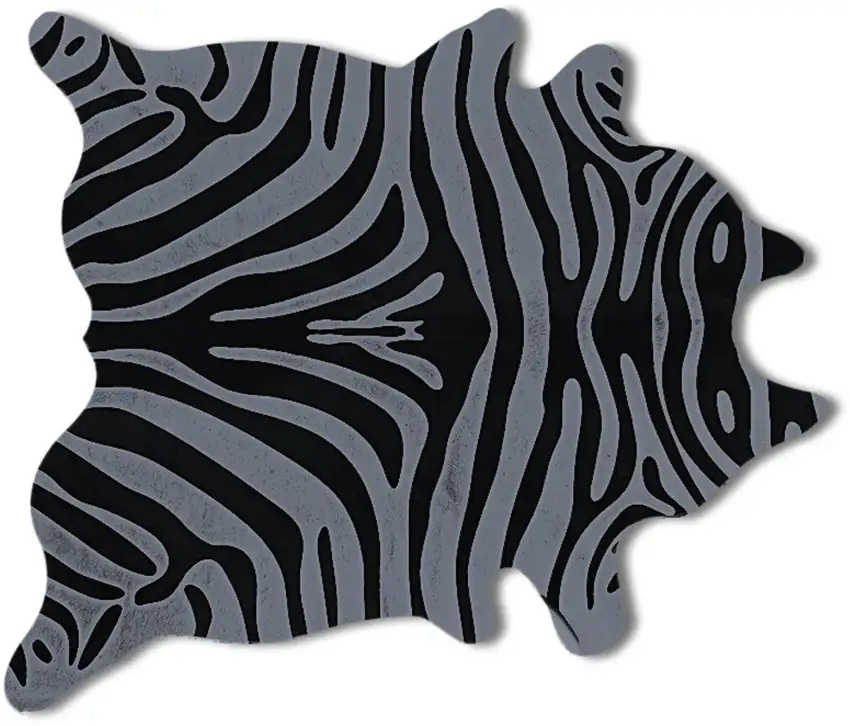 Gray and Black Zebra Print Genuine Cowhide Area Rug Photo 3
