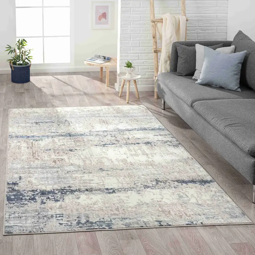 Gray and Blue Abstract Area Rug Photo 8