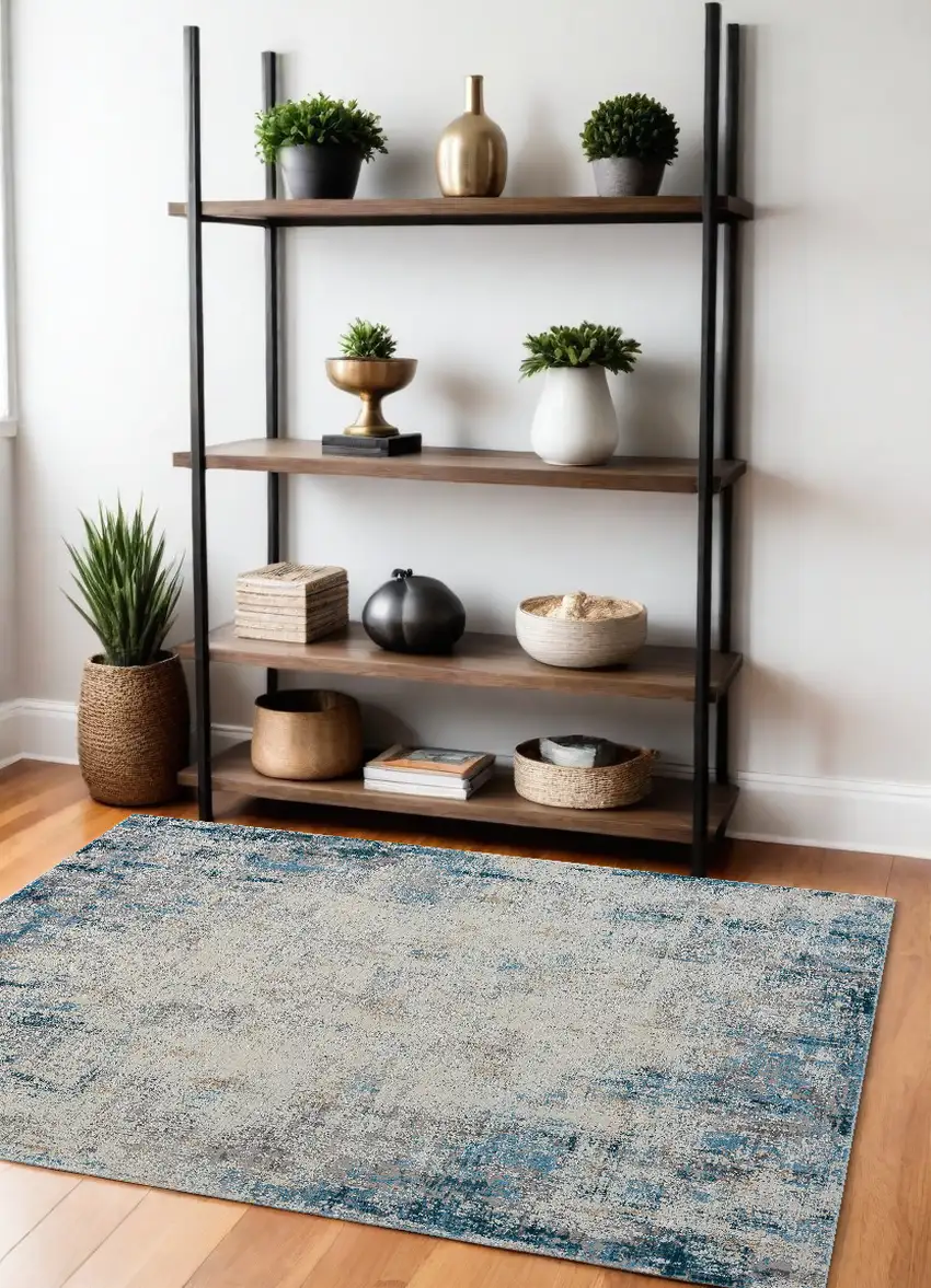 Gray and Blue Abstract Area Rug Photo 1
