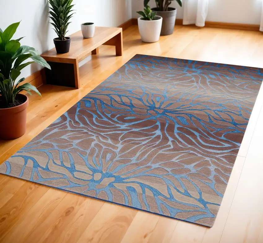 Gray and Blue Abstract Area Rug Photo 1
