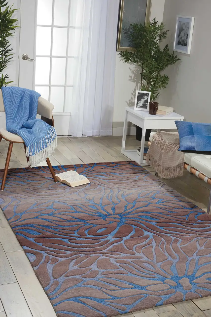 Gray and Blue Abstract Area Rug Photo 8