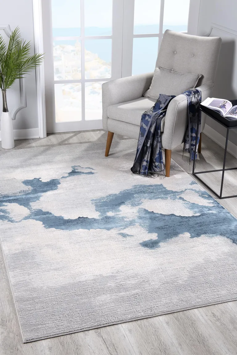 Gray and Blue Abstract Clouds Area Rug Photo 1
