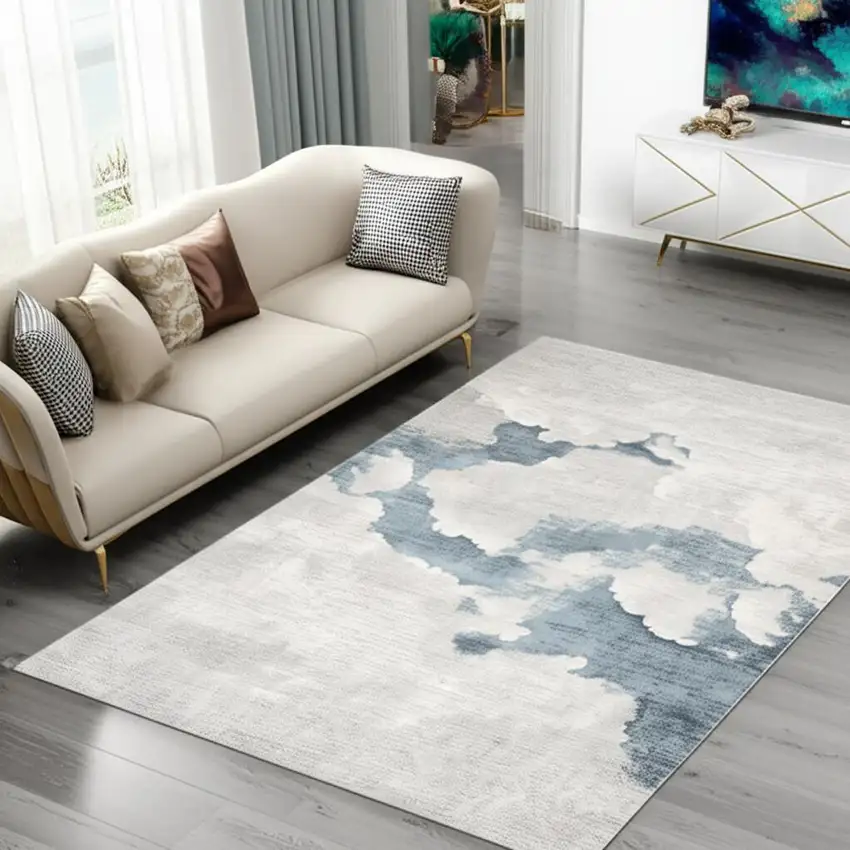 Gray and Blue Abstract Area Rug Photo 1