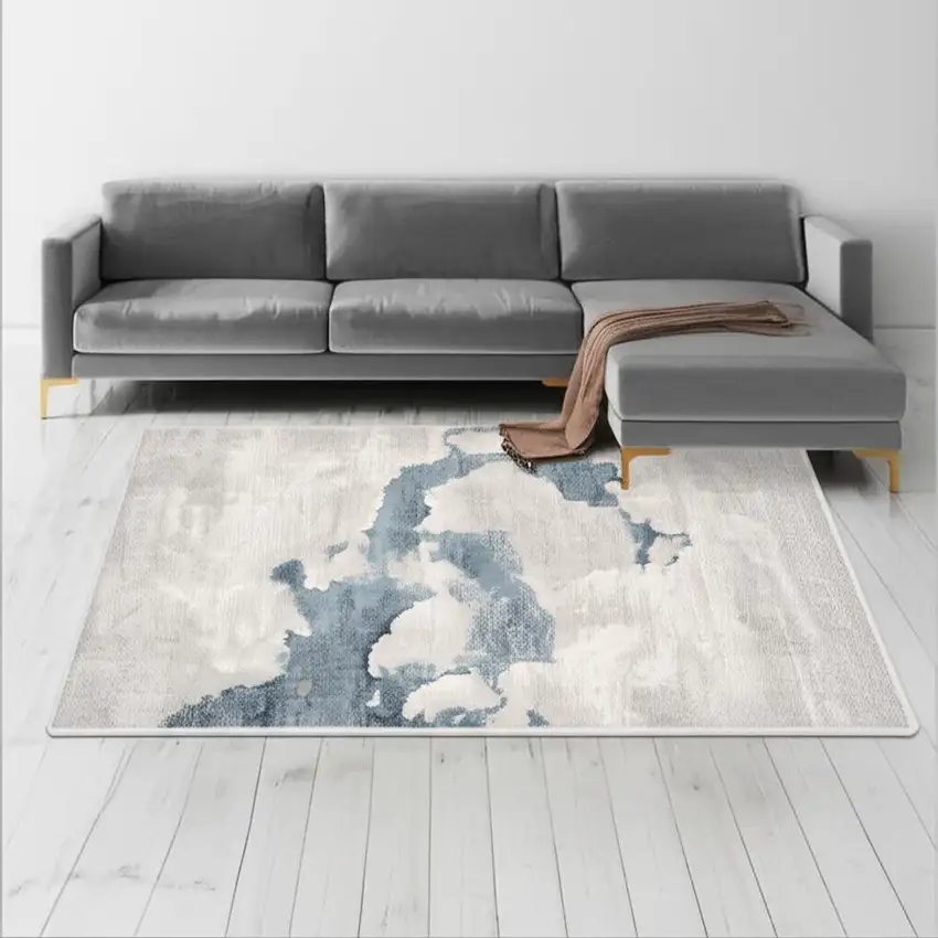 Gray and Blue Abstract Area Rug Photo 1