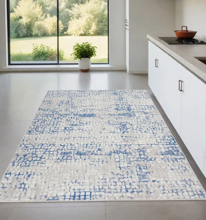 Blue Gray Abstract Dhurrie Area Rug Photo 1