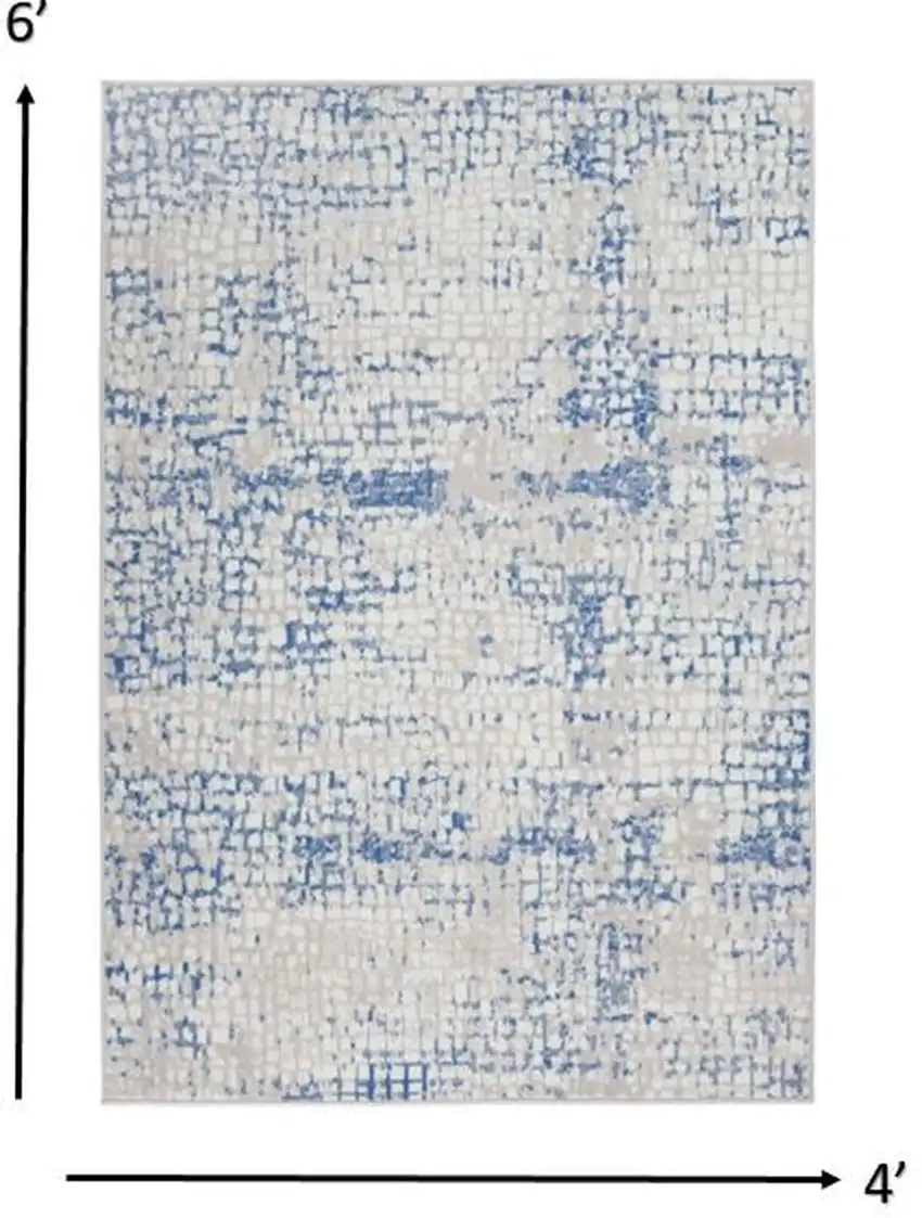 Gray and Blue Abstract Grids Area Rug Photo 1