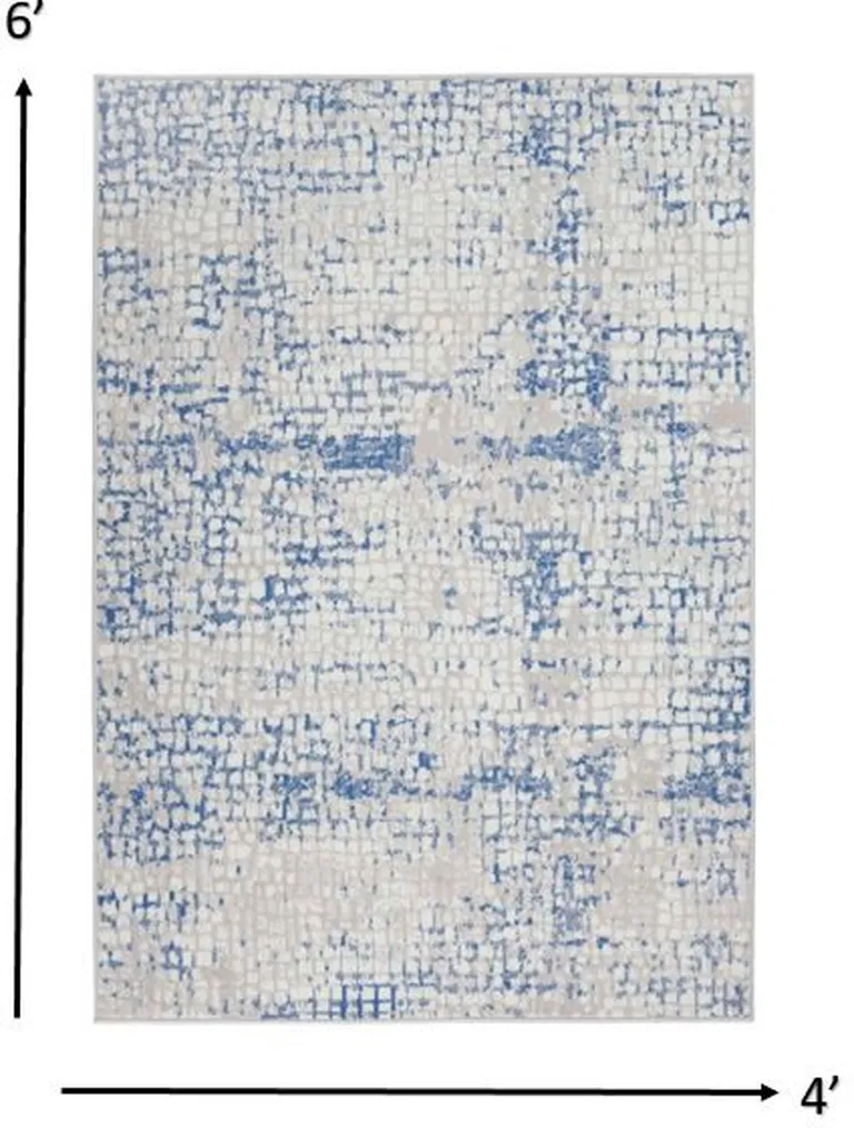 Gray and Blue Abstract Grids Area Rug Photo 1