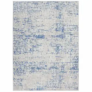 Photo of Gray and Blue Abstract Grids Area Rug