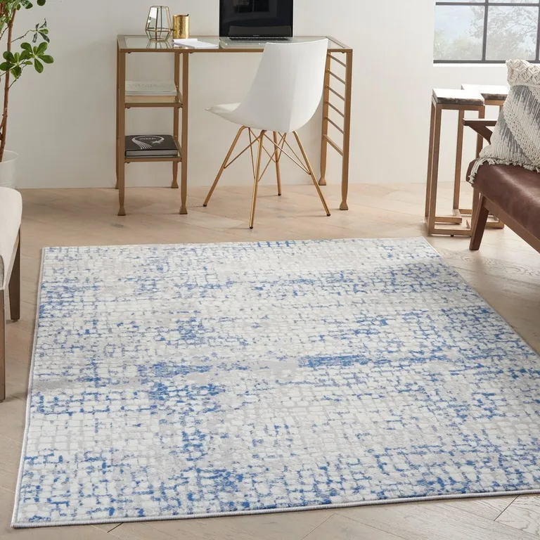 Gray and Blue Abstract Grids Area Rug Photo 1