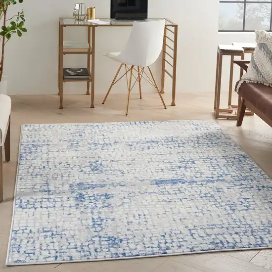 Gray and Blue Abstract Grids Area Rug Photo 4