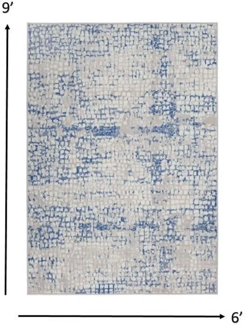 Gray and Blue Abstract Grids Area Rug Photo 1