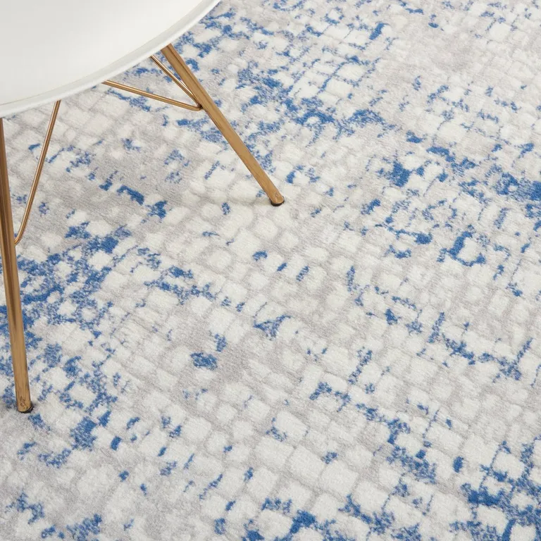 Gray and Blue Abstract Grids Area Rug Photo 5
