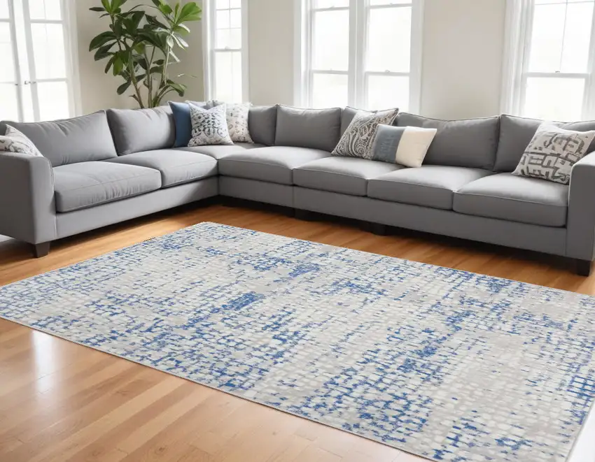 Blue Gray Abstract Dhurrie Area Rug Photo 1