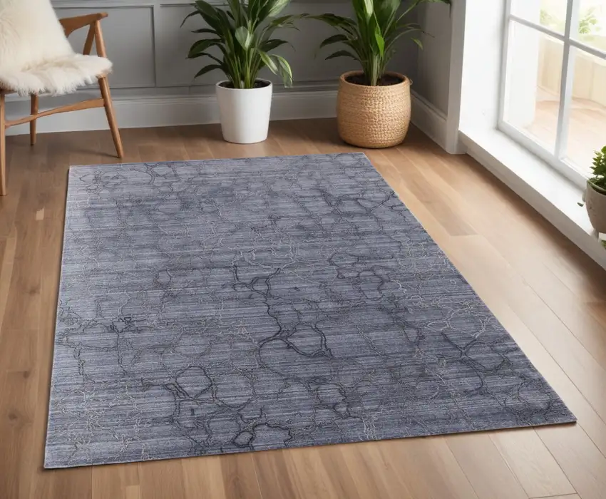 Gray and Blue Abstract Hand Woven Area Rug Photo 1