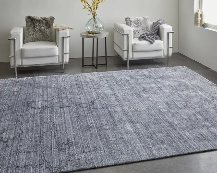 Gray and Blue Abstract Hand Woven Area Rug Photo 8