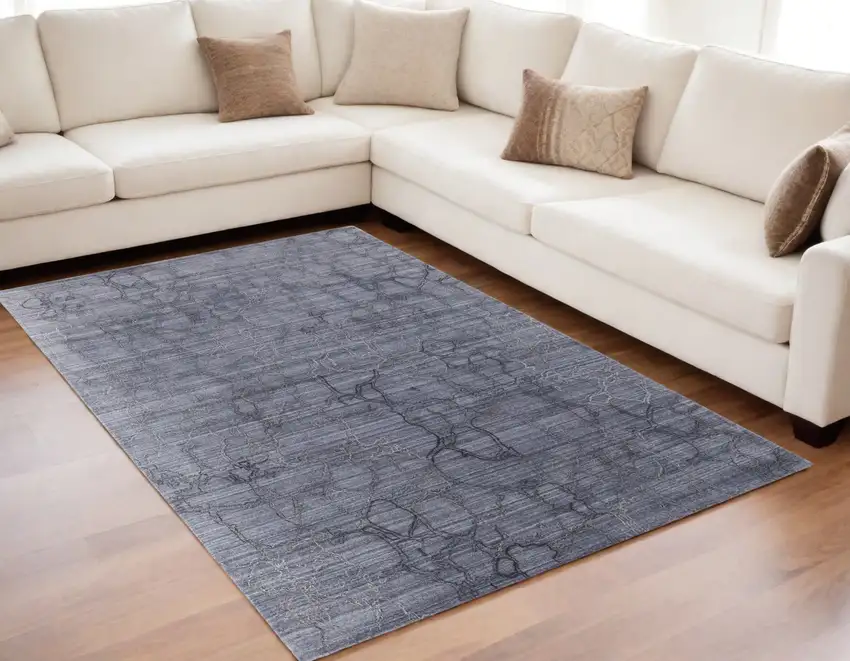 Gray and Blue Abstract Hand Woven Area Rug Photo 1