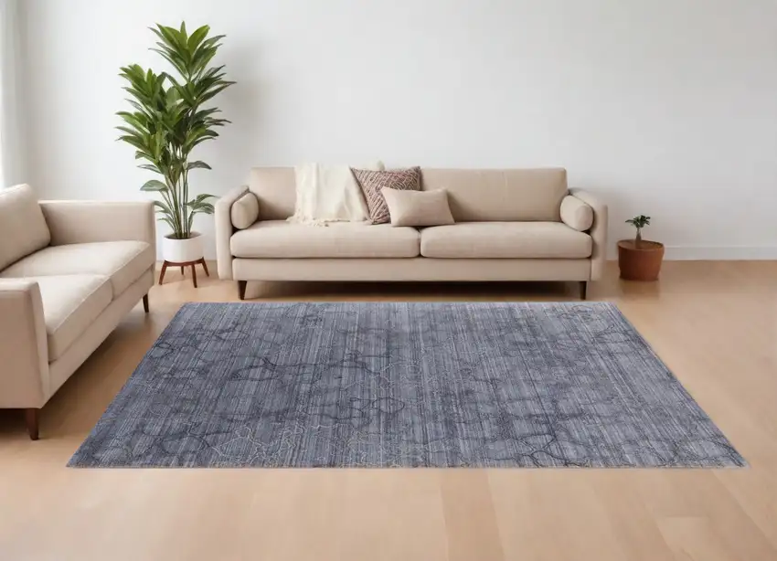 Gray and Blue Abstract Hand Woven Area Rug Photo 1