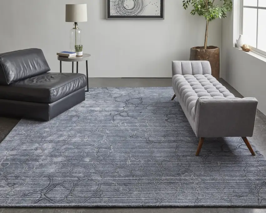Gray and Blue Abstract Hand Woven Area Rug Photo 6