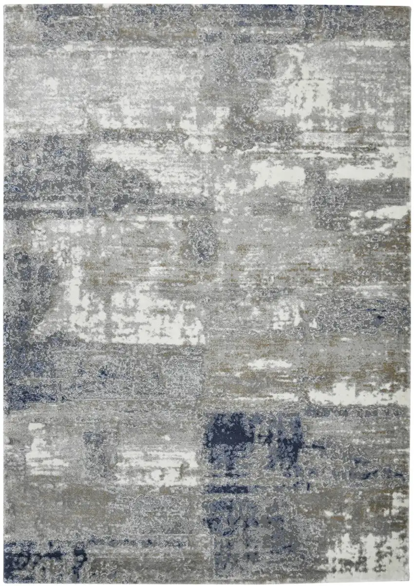 Gray and Blue Abstract Power Loom Area Rug Photo 1