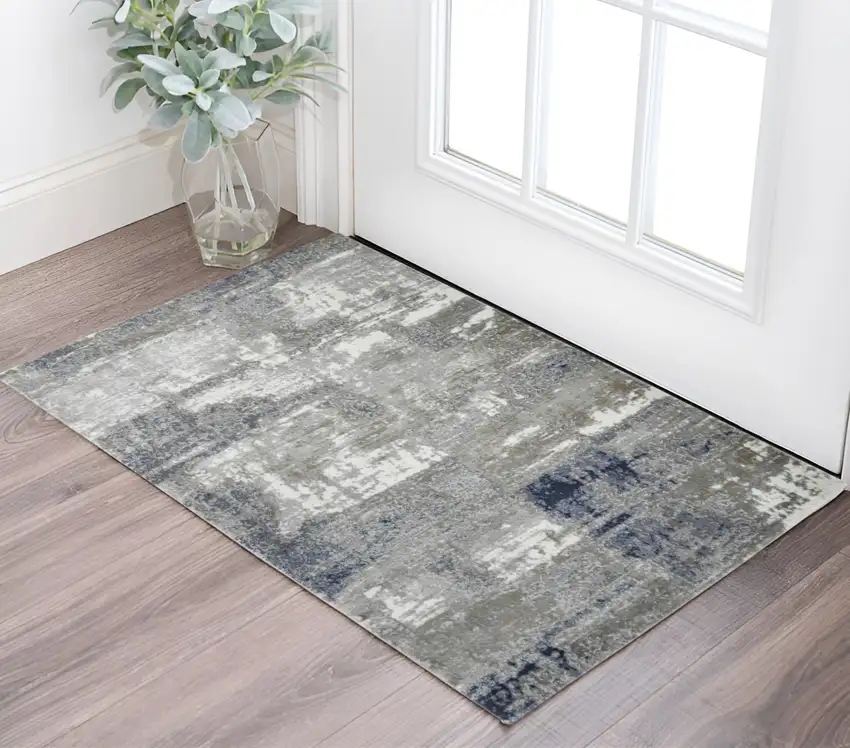 Ivory Navy and Gray Abstract Power Loom Area Rug Photo 1