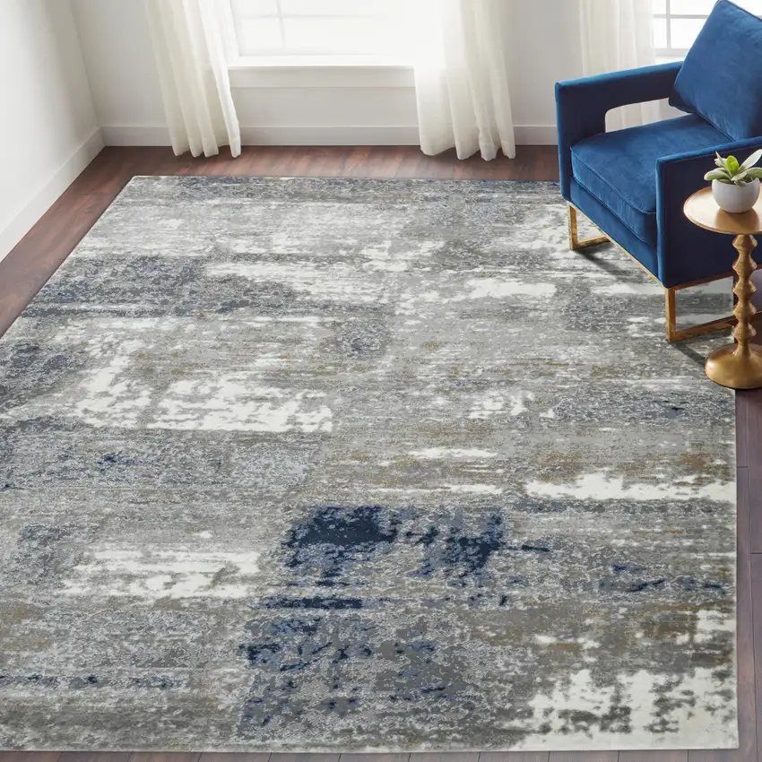 Gray and Blue Abstract Power Loom Area Rug Photo 5