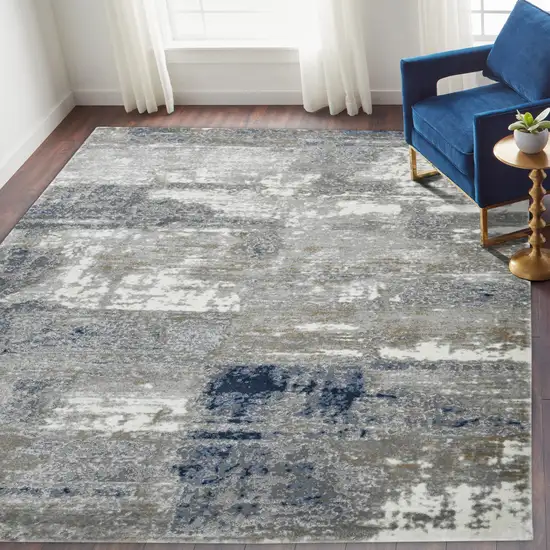 Gray and Blue Abstract Power Loom Area Rug Photo 5