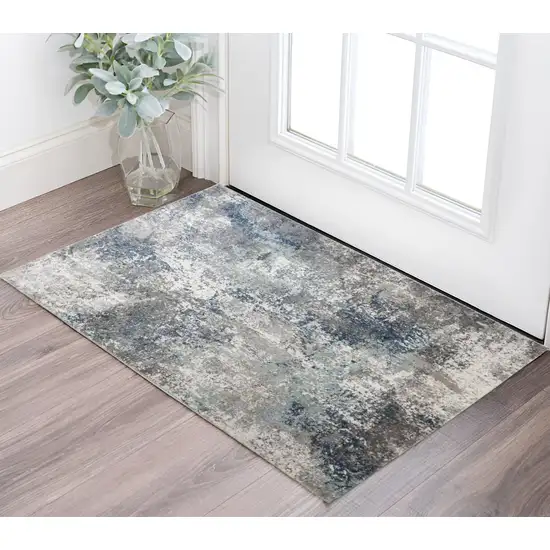 Ivory Blue and Gray Abstract Power Loom Area Rug Photo 1