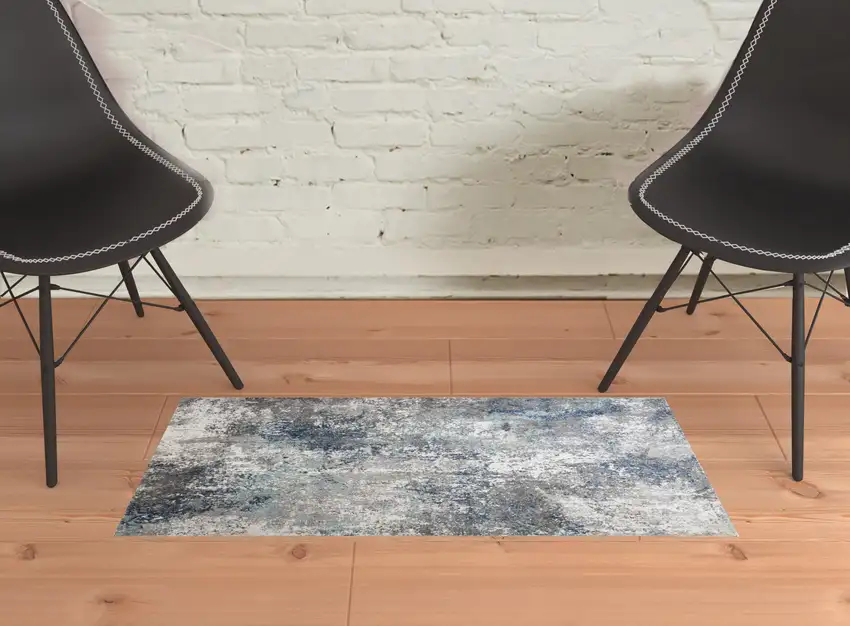 Gray and Blue Abstract Power Loom Area Rug Photo 2