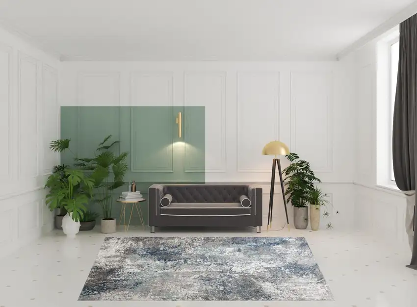 Gray and Blue Abstract Power Loom Area Rug Photo 2