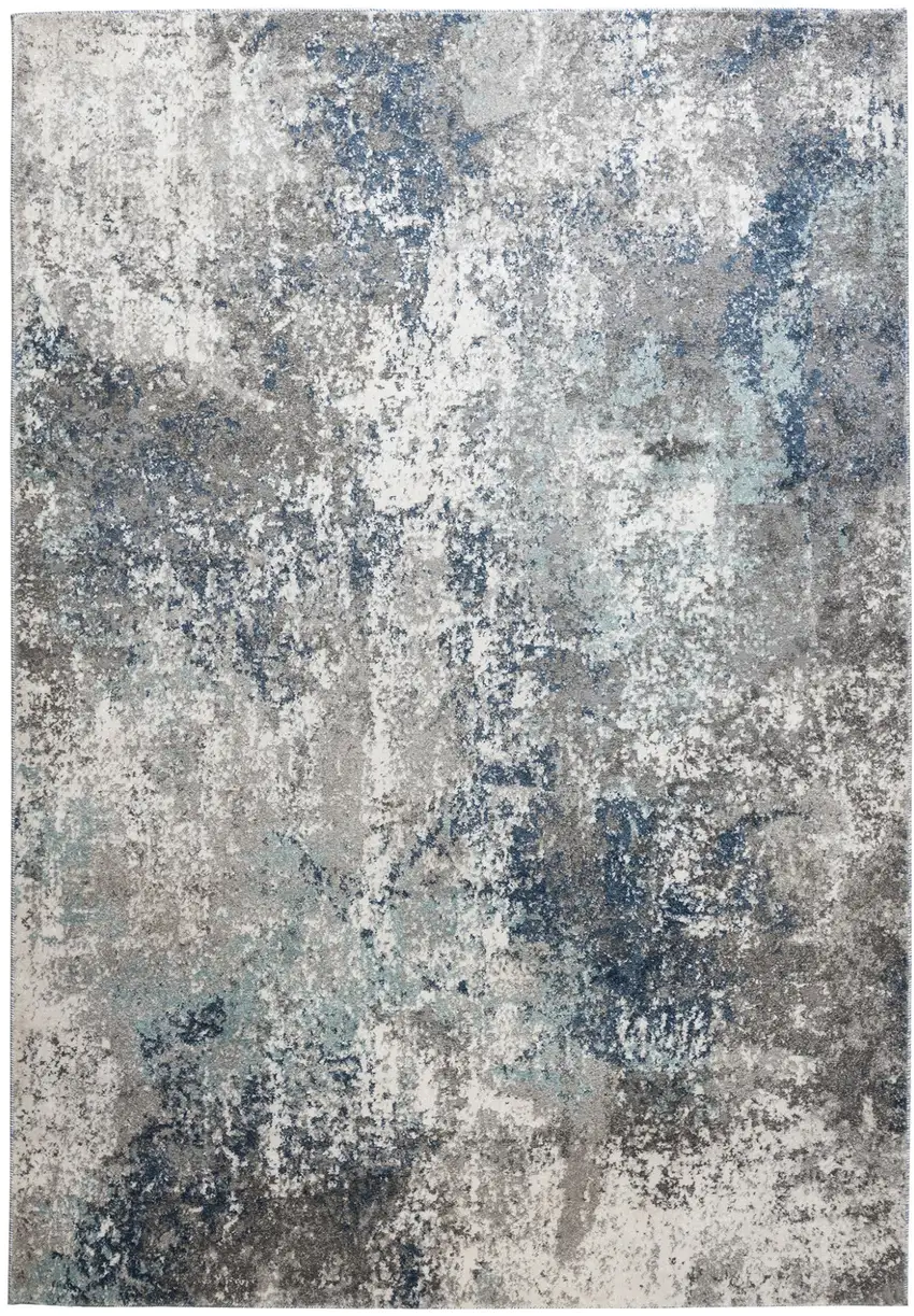 Gray and Blue Abstract Power Loom Area Rug Photo 1