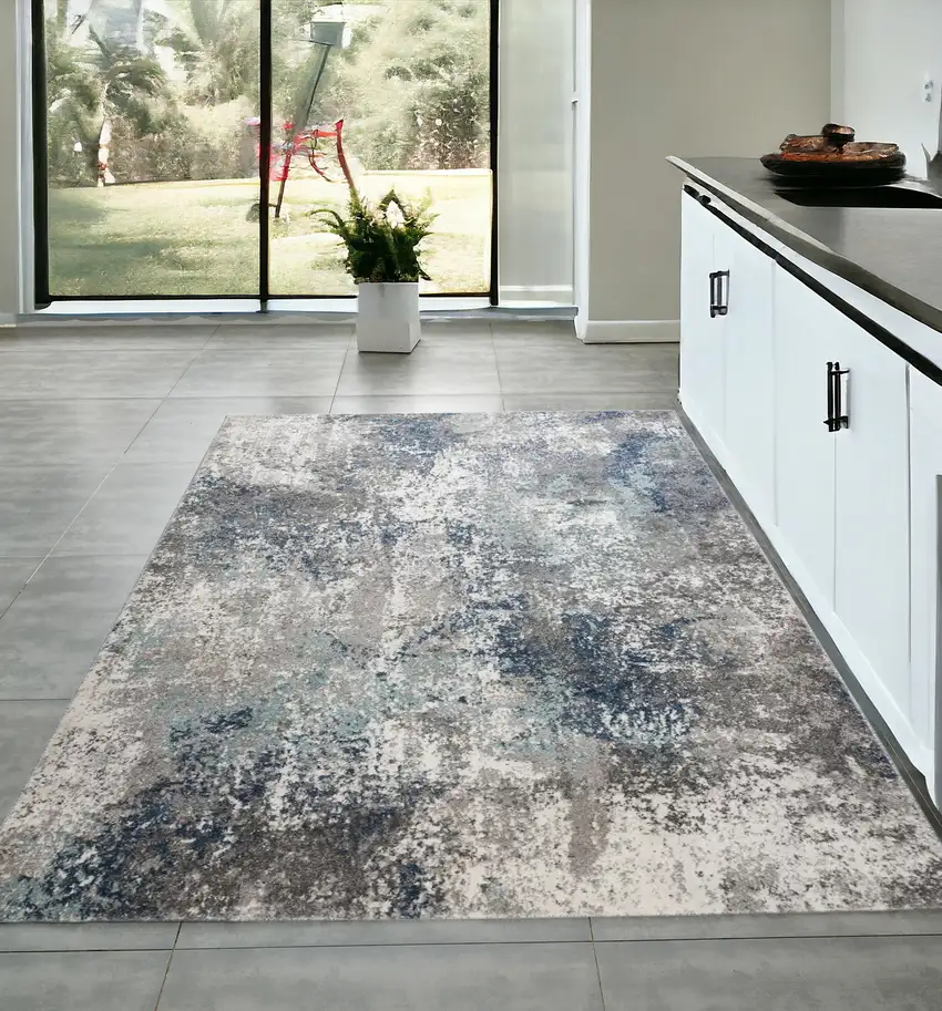 Gray and Blue Abstract Power Loom Area Rug Photo 1