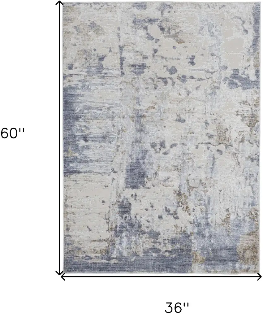 Gray and Blue Abstract Power Loom Worn Faded Area Rug Photo 3