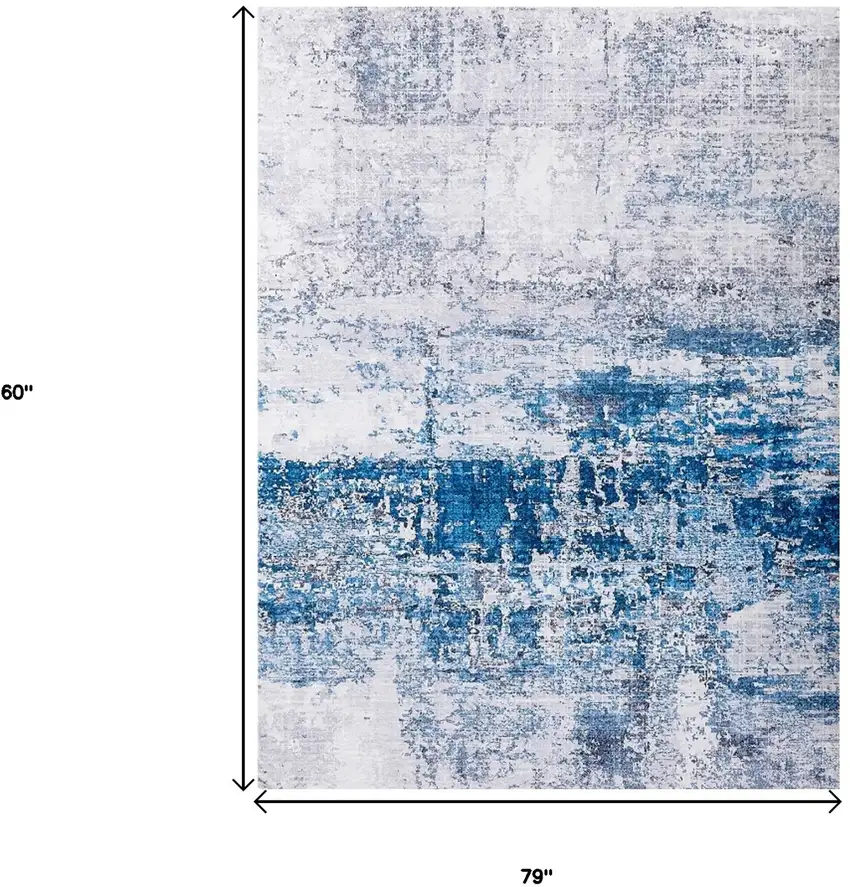 Gray and Blue Abstract Printed Washable Non Skid Area Rug Photo 3