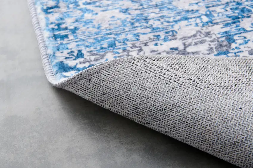 Gray and Blue Abstract Printed Washable Non Skid Area Rug Photo 8