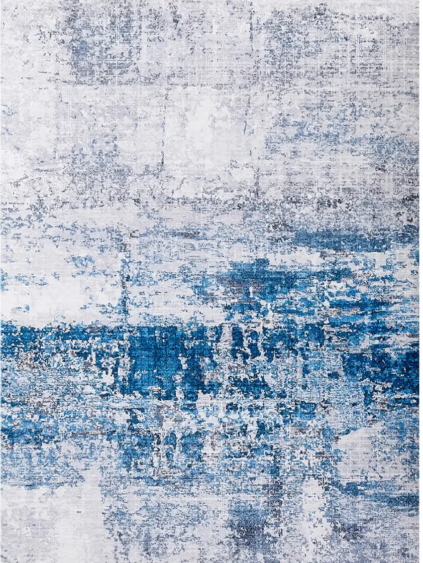 Gray and Blue Abstract Printed Washable Non Skid Area Rug Photo 1