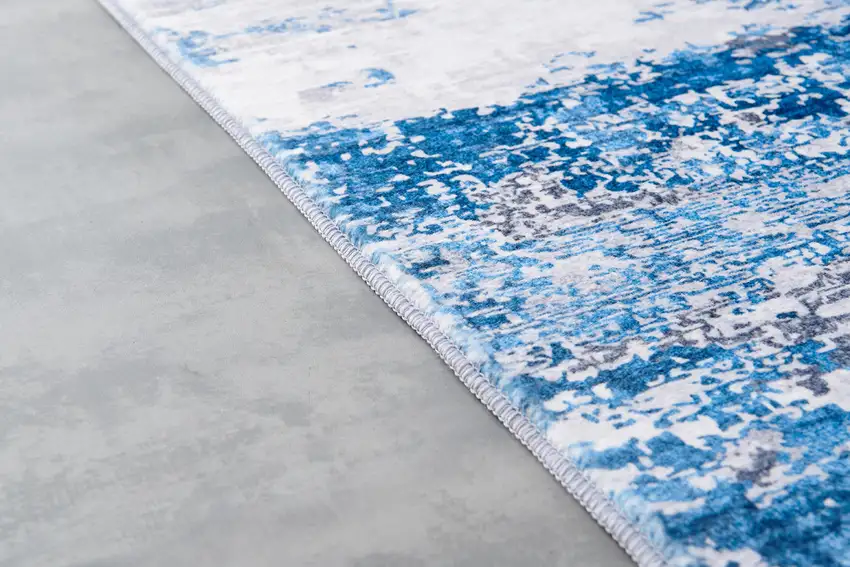 Gray and Blue Abstract Printed Washable Non Skid Area Rug Photo 6