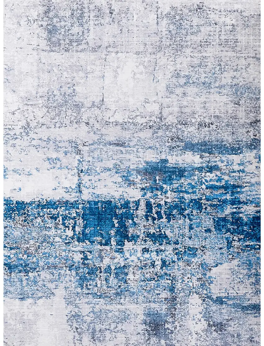 Gray and Blue Abstract Printed Washable Non Skid Area Rug Photo 1
