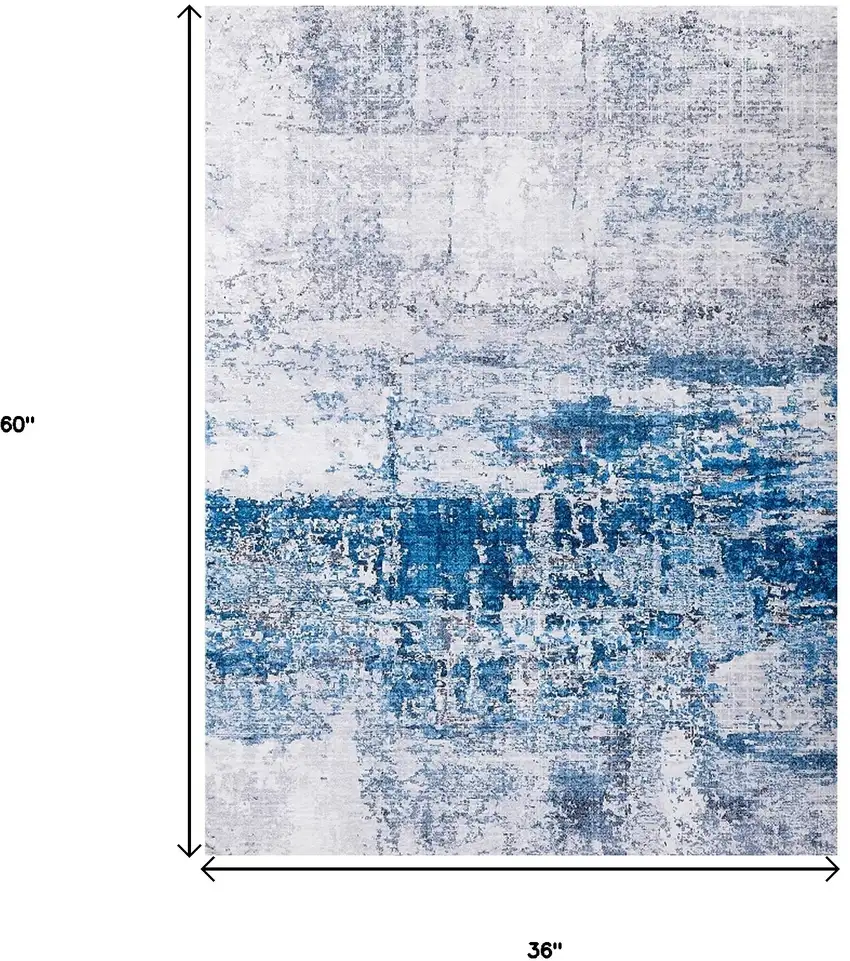 Gray and Blue Abstract Shag Printed Washable Non Skid Area Rug Photo 3