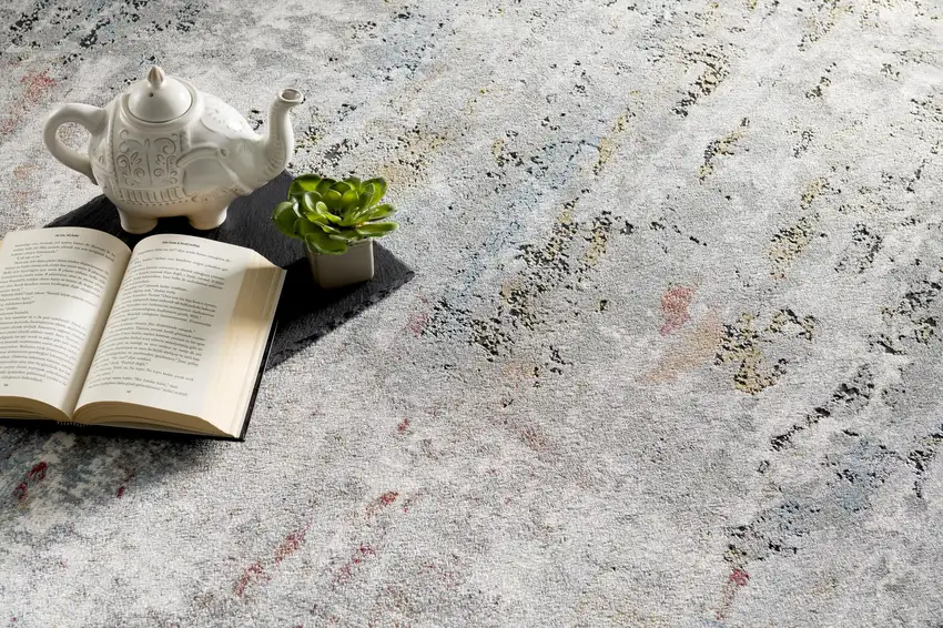Gray and Blue Abstract Washable Non Skid Area Rug Photo 6