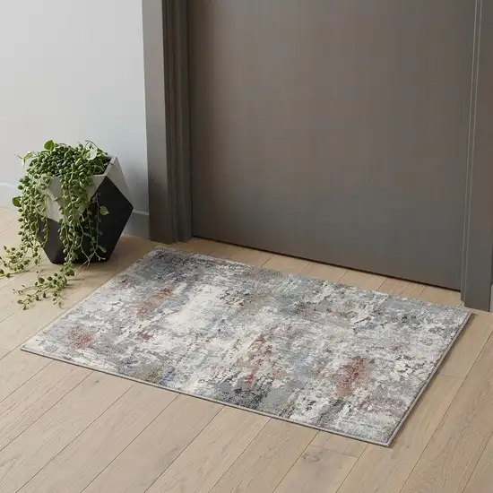 Gray and Blue Abstract Washable Non Skid Area Rug Photo 1